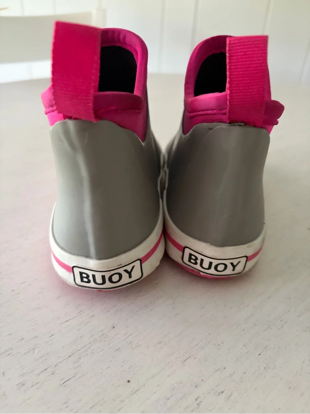 Kids Waterproof Grey & Pink Rain Boots